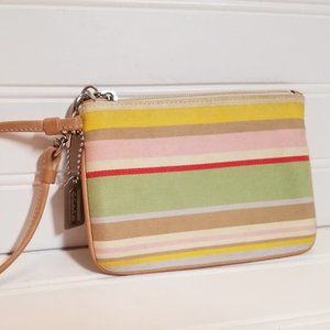 Coach Canvas and Leather Striped Colorful Wristlet